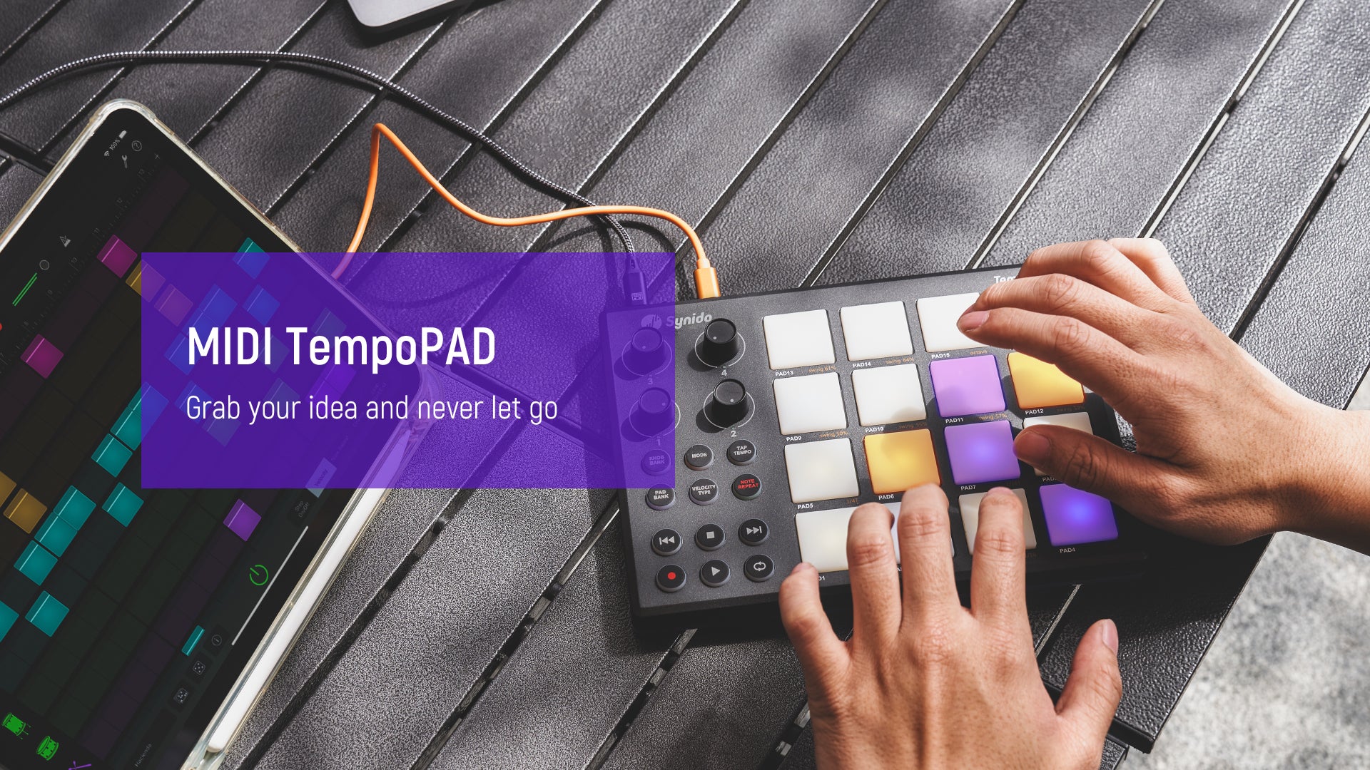 Synido MIDI Pad Beat Maker Machine with 16 RGB Beat Pads, USB Portable Mini  MIDI Controller Pad with Backlit Drum Pad, 4 Assignable Knobs, for